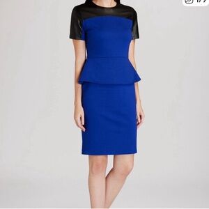 Ted Baker Piah Royal Blue and Black leather trim Dress